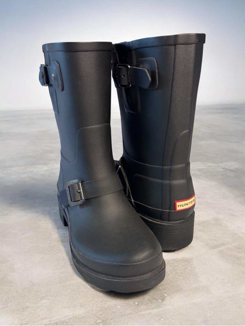 Hunter Black Moto Rain Boots Size 9 Short Buckle